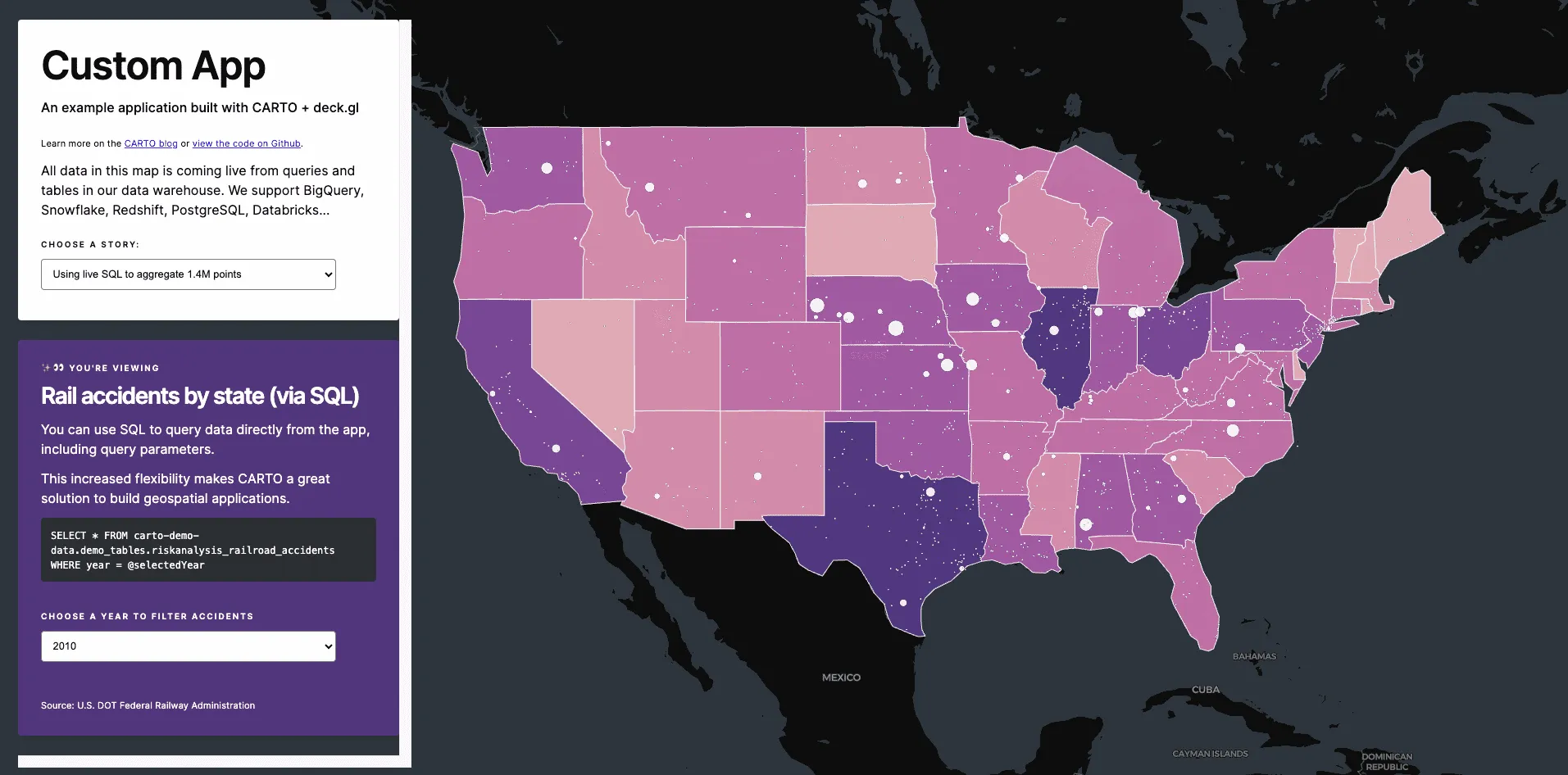 example of maps built with carto and deckgl