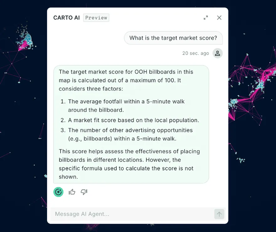 conversation with AI agent, AI identifying best target market scores