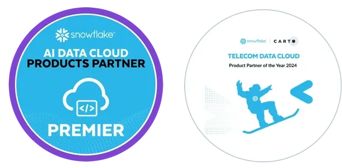 AI Data Cloud Products Partner Premier Snowflake Badge and Telecom Data Cloud Product Partner of the Year 2024 badge