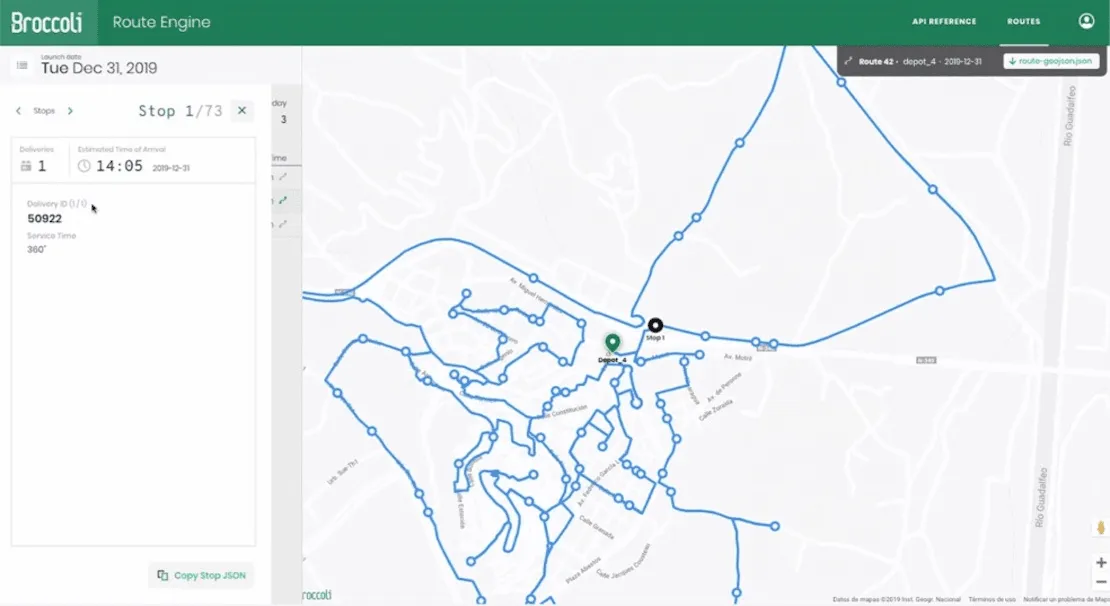 Map showing an example of Route Optimization