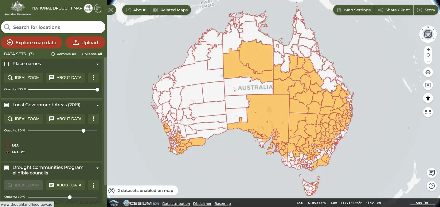 Screenshot of the National Drought Map