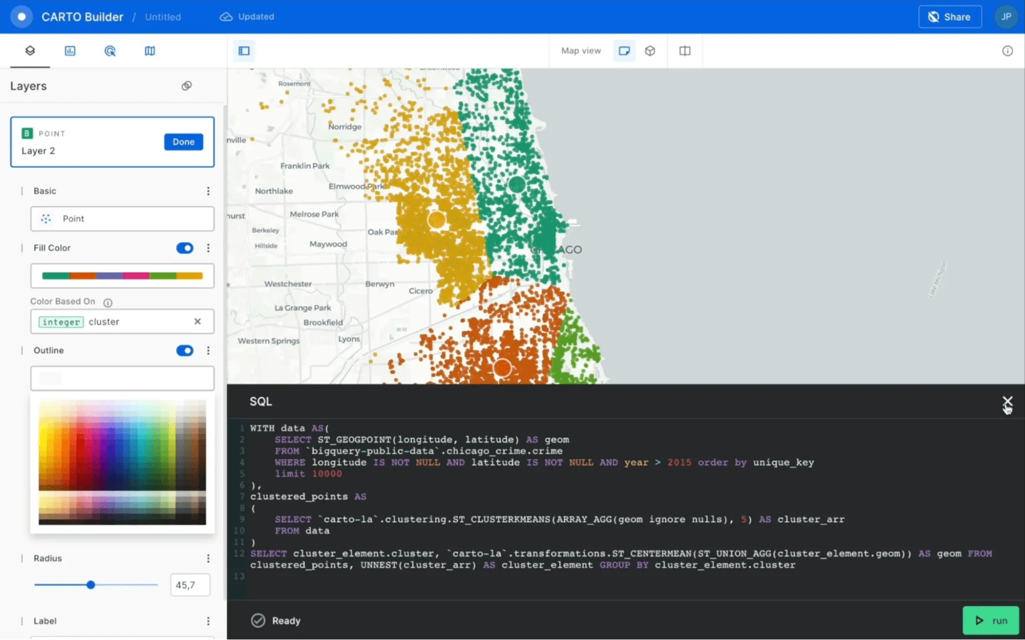 Screenshot showing K-means clustering in action