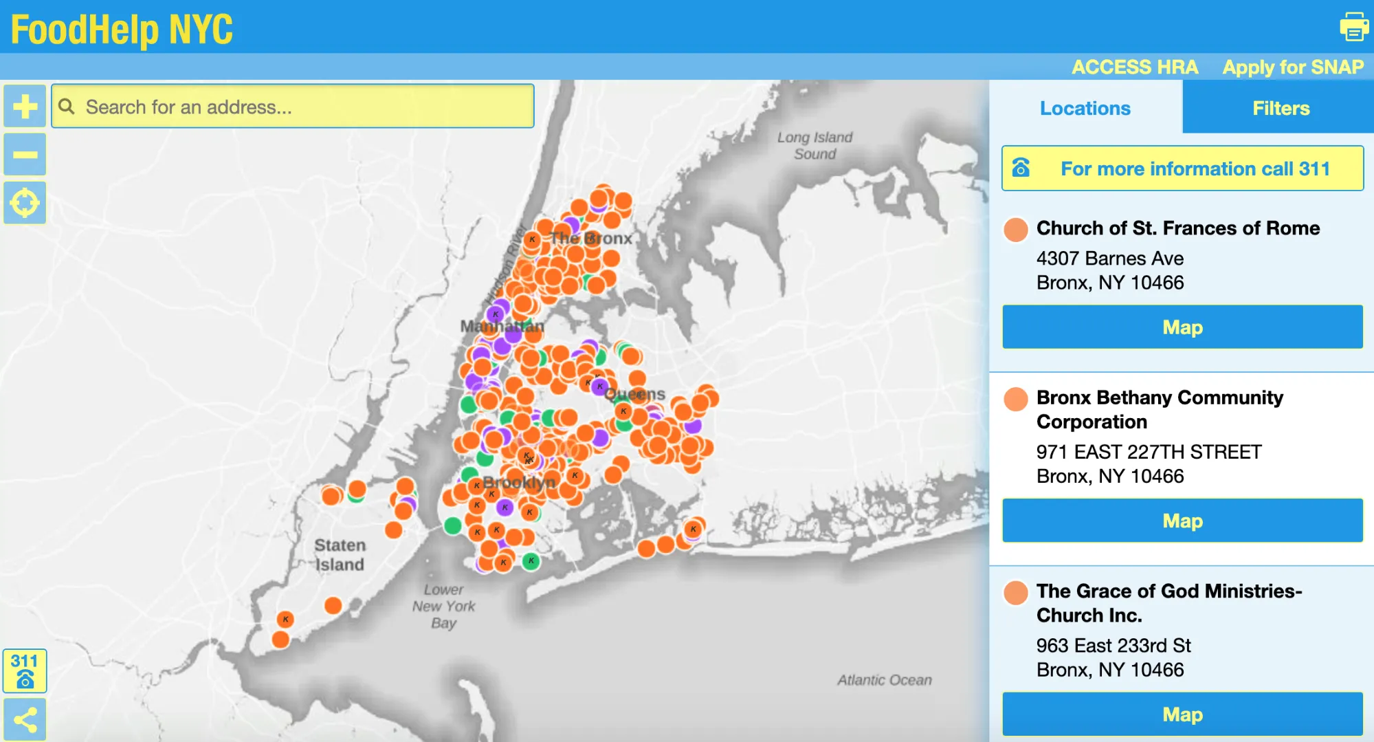 Screenshot of NYC FoodHelp map