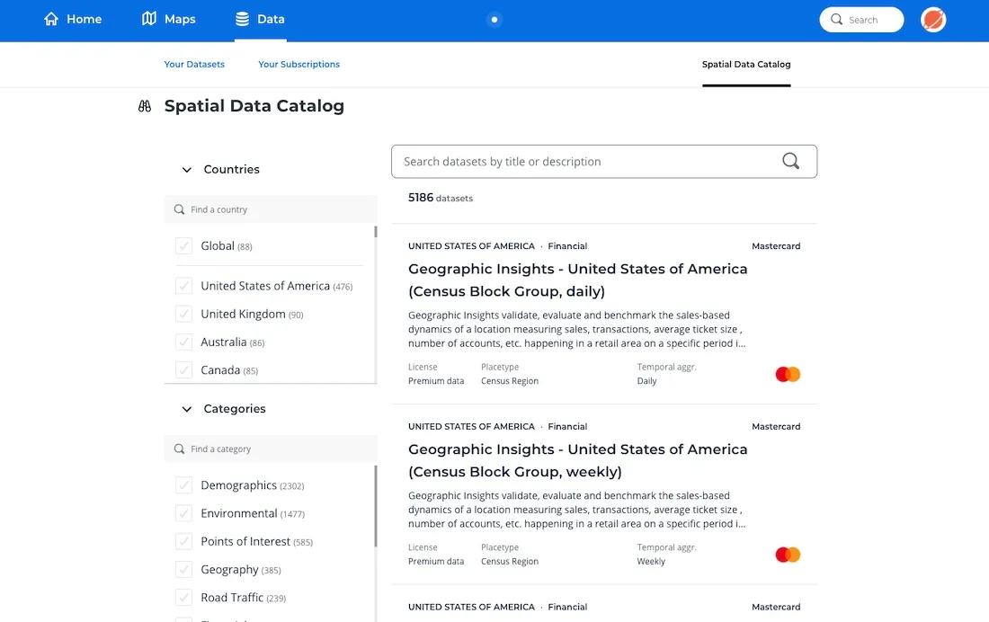 Screenshot showcasing the Spatial Data Catalog