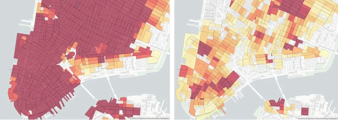 Side by side comparison of spending data changes in New York