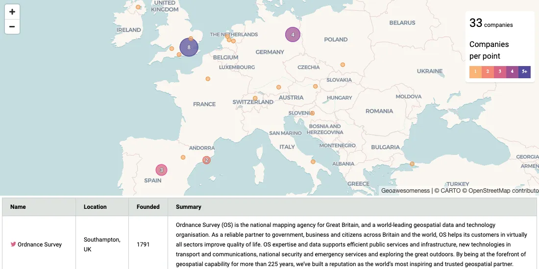 Mapping Geoawesomeness' Top 100 Companies and Startups