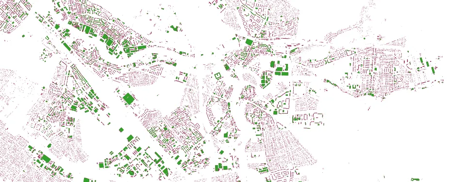 Buildings Original (red) and Simplified (green)