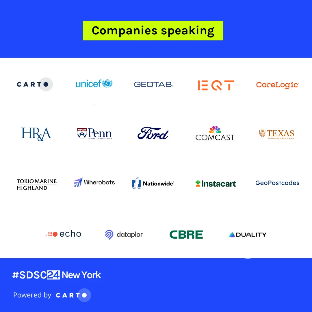 An image showing logos of the companies speaking at SDSC in a grid format