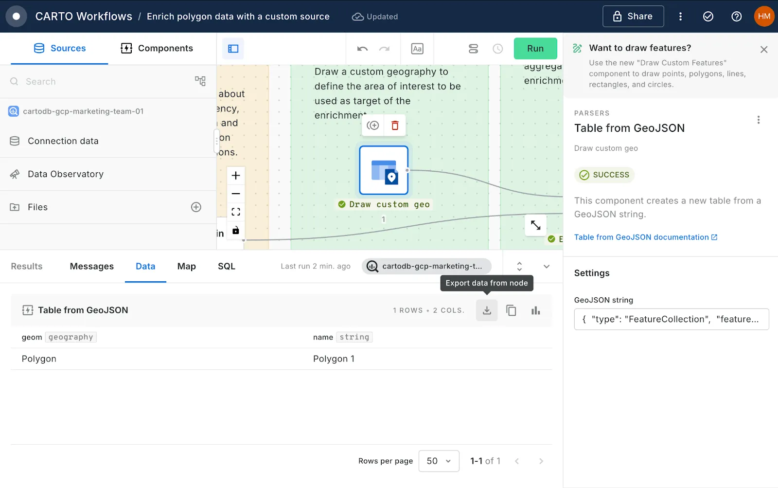 A screenshot of CARTO Workflows