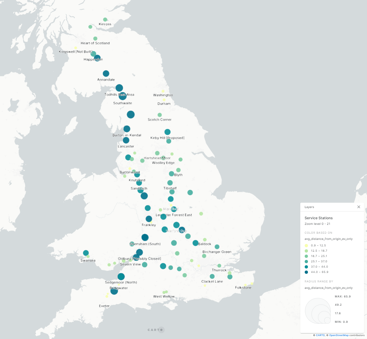 A screenshot of BT Active Intelligence data on a map