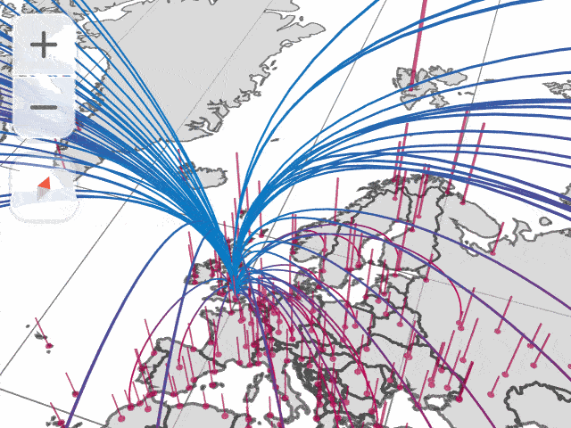 A gif showing a map with blue and purple lines, and it being explored in 3D