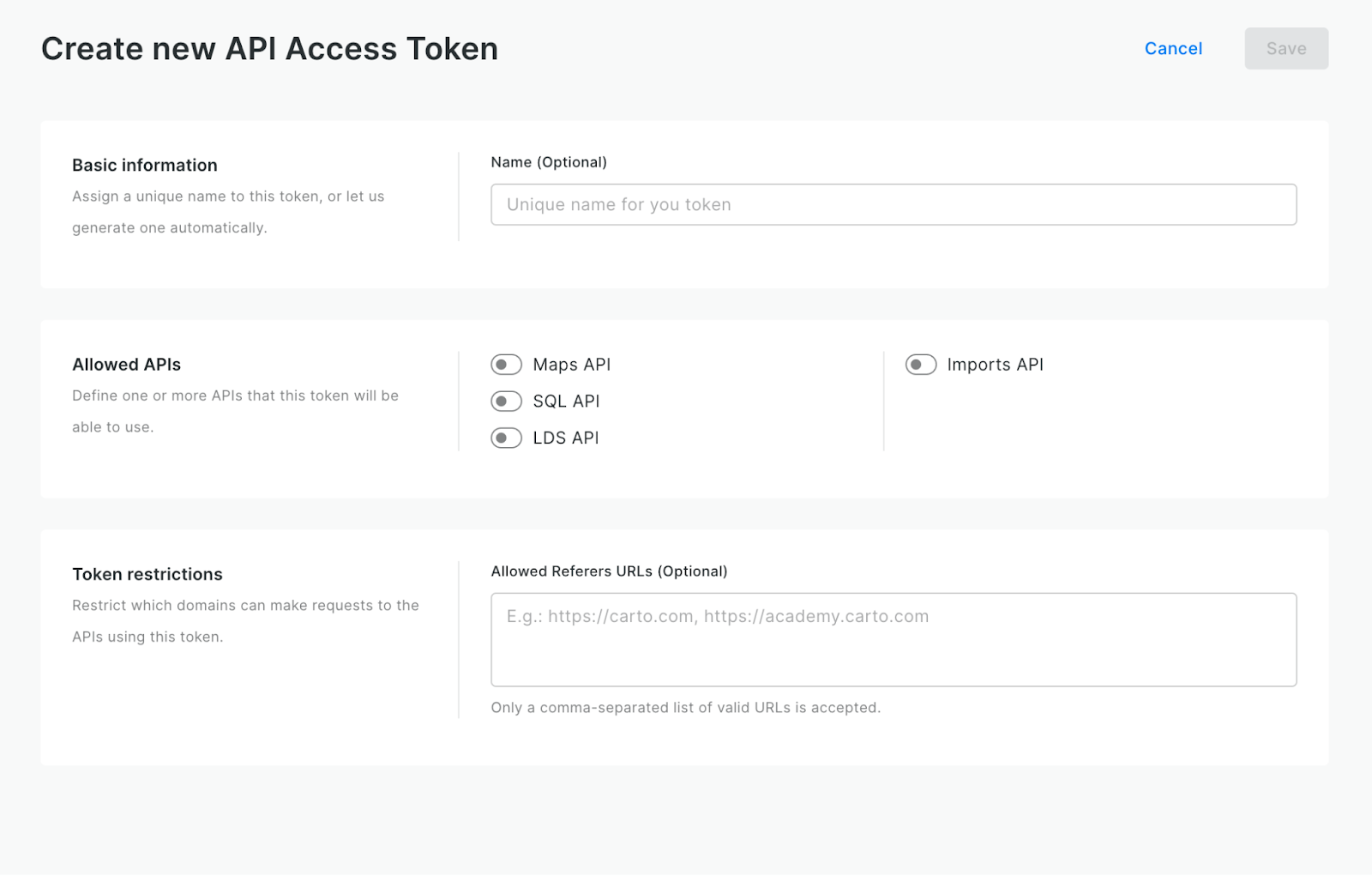 A screenshot showing the Create new API Access Token screen