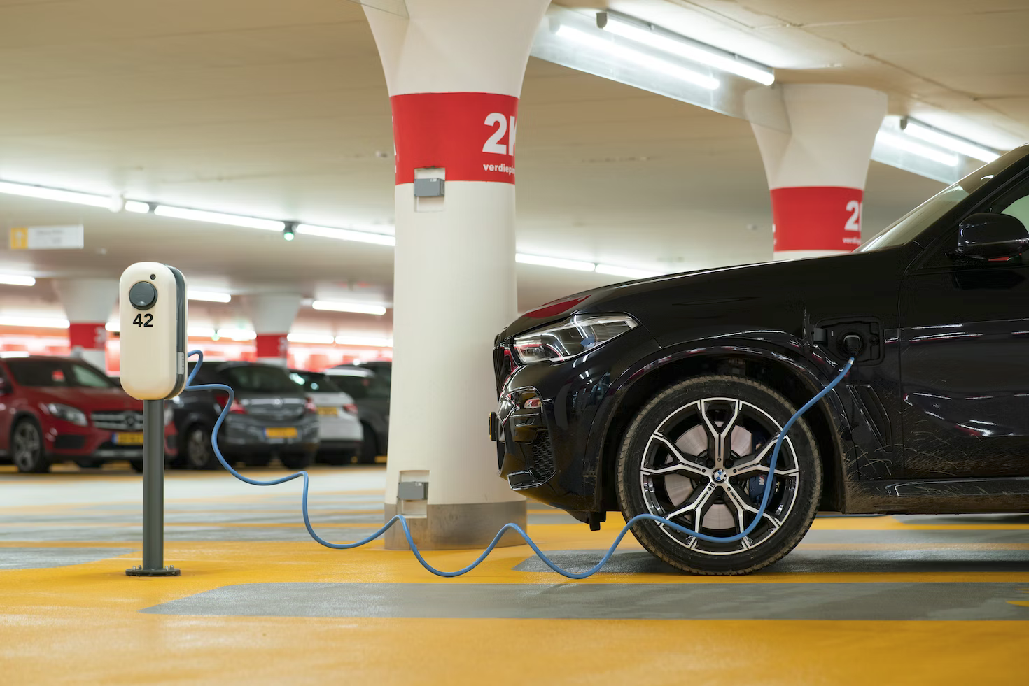 A photo of an electric car charging.