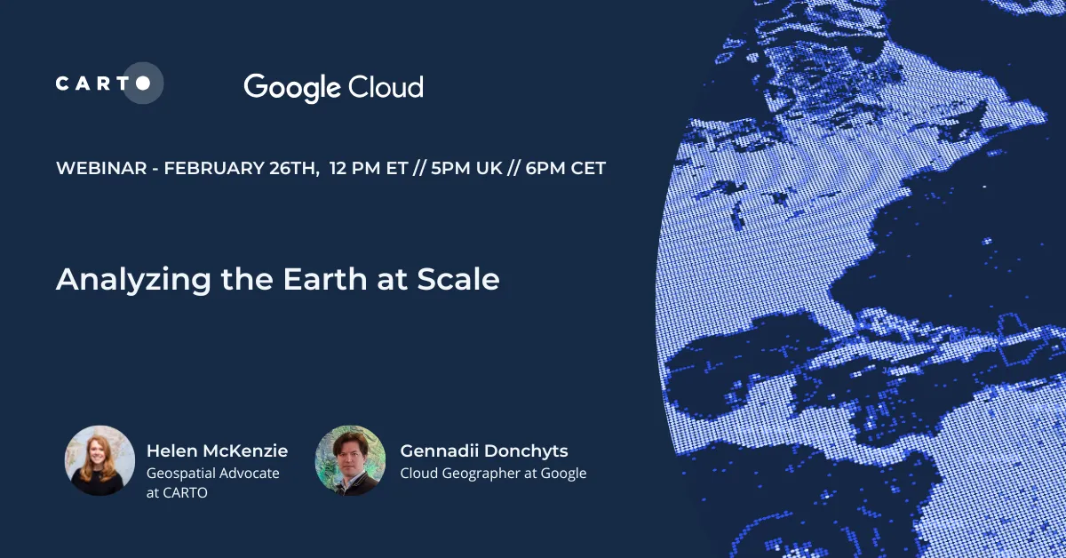 A promotional image for the webinar "Analzying the Earth at Scale."
