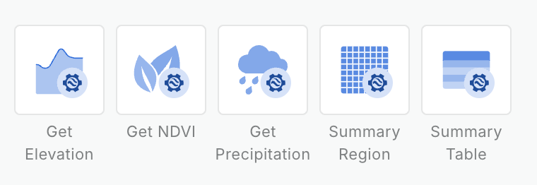 An image showing the components available in the Google Earth Engine CARTO Workflows extension package