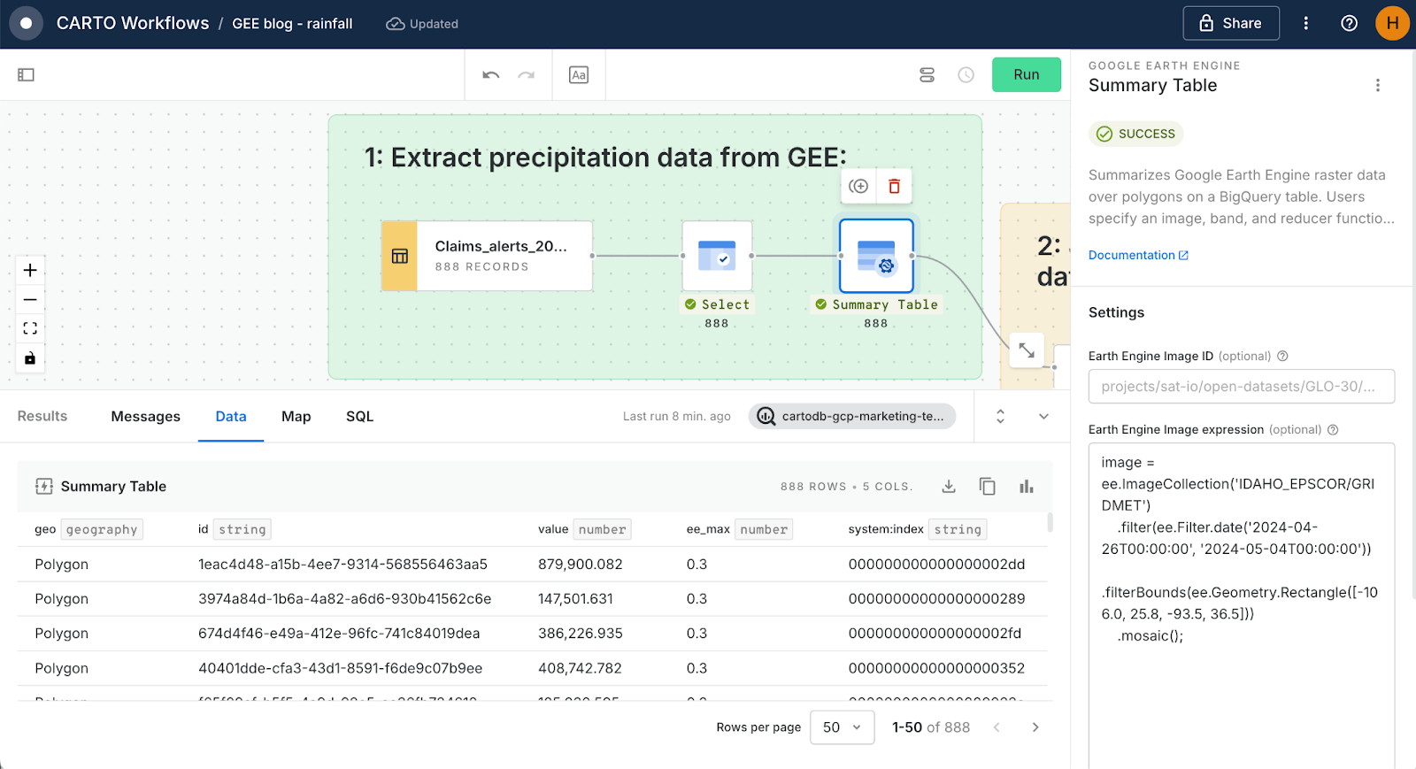 A screenshot of CARTO Workflows