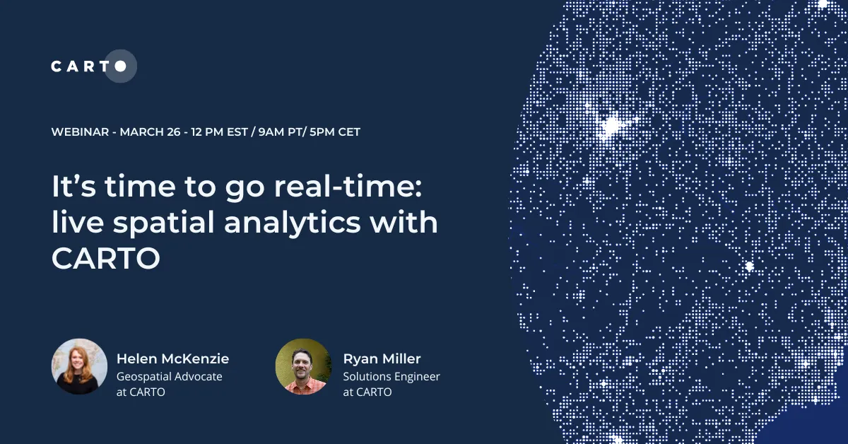 A promotional image for CARTO's real-time analysis webinar