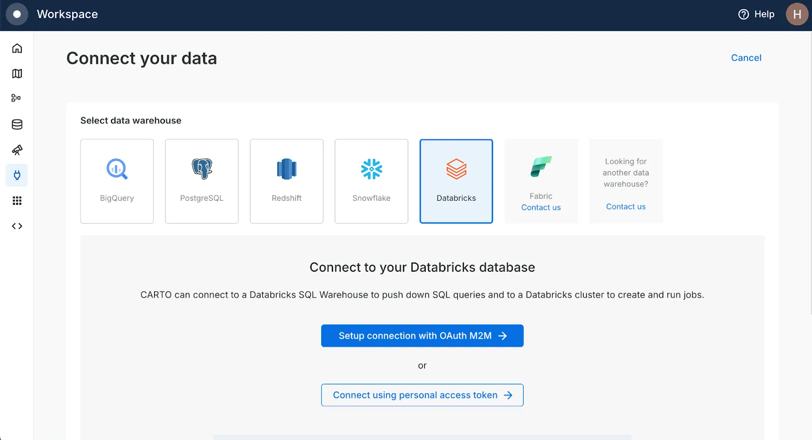 A screenshot of the CARTO Workspace