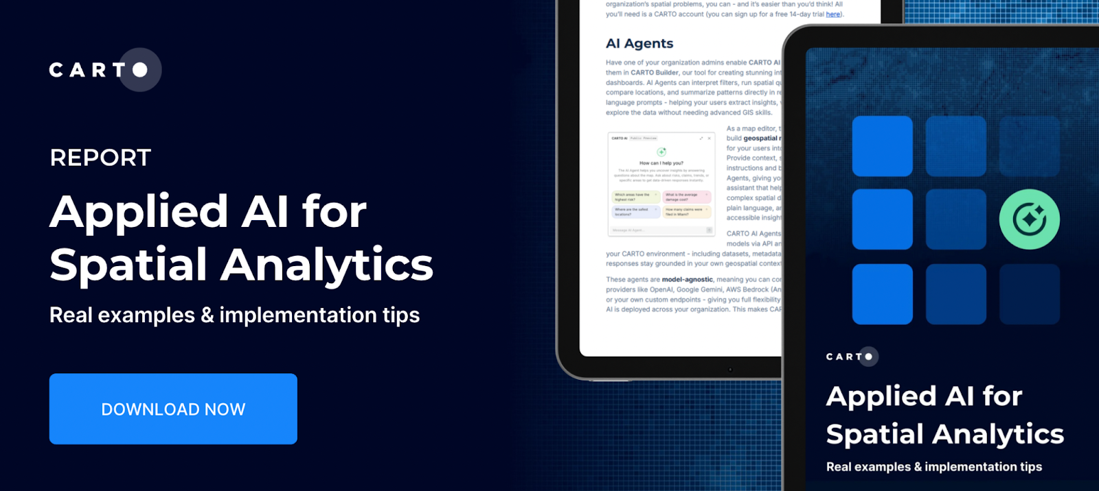 visual promoting CARTO's report Applied AI for Spatial Analytics