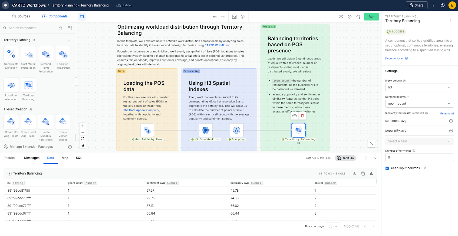 A screenshot of CARTO Workflows