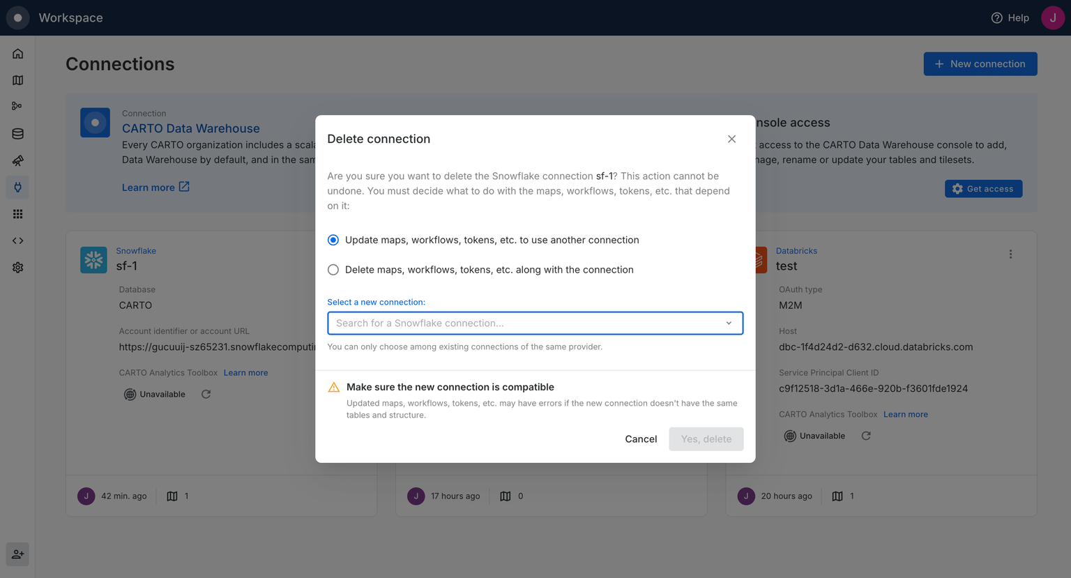 A screenshot of the CARTO Workspace