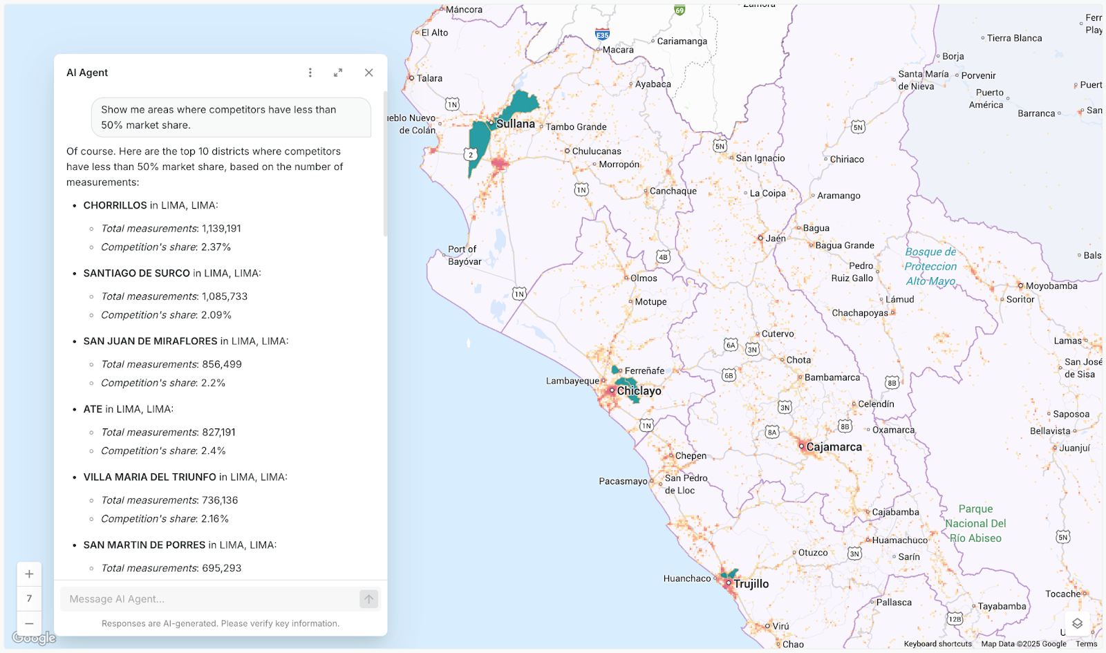 A screenshot of CARTO AI Agents