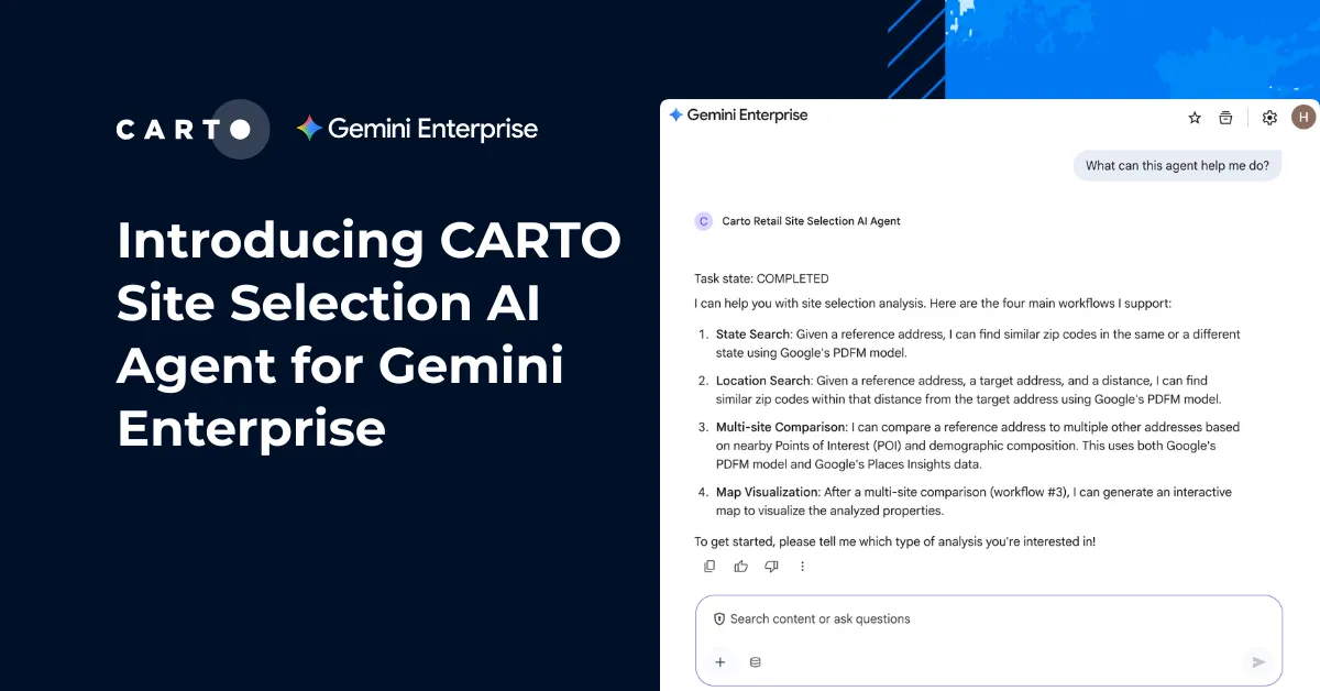 Introducing CARTO Site Selection AI Agent for Gemini Enterprise