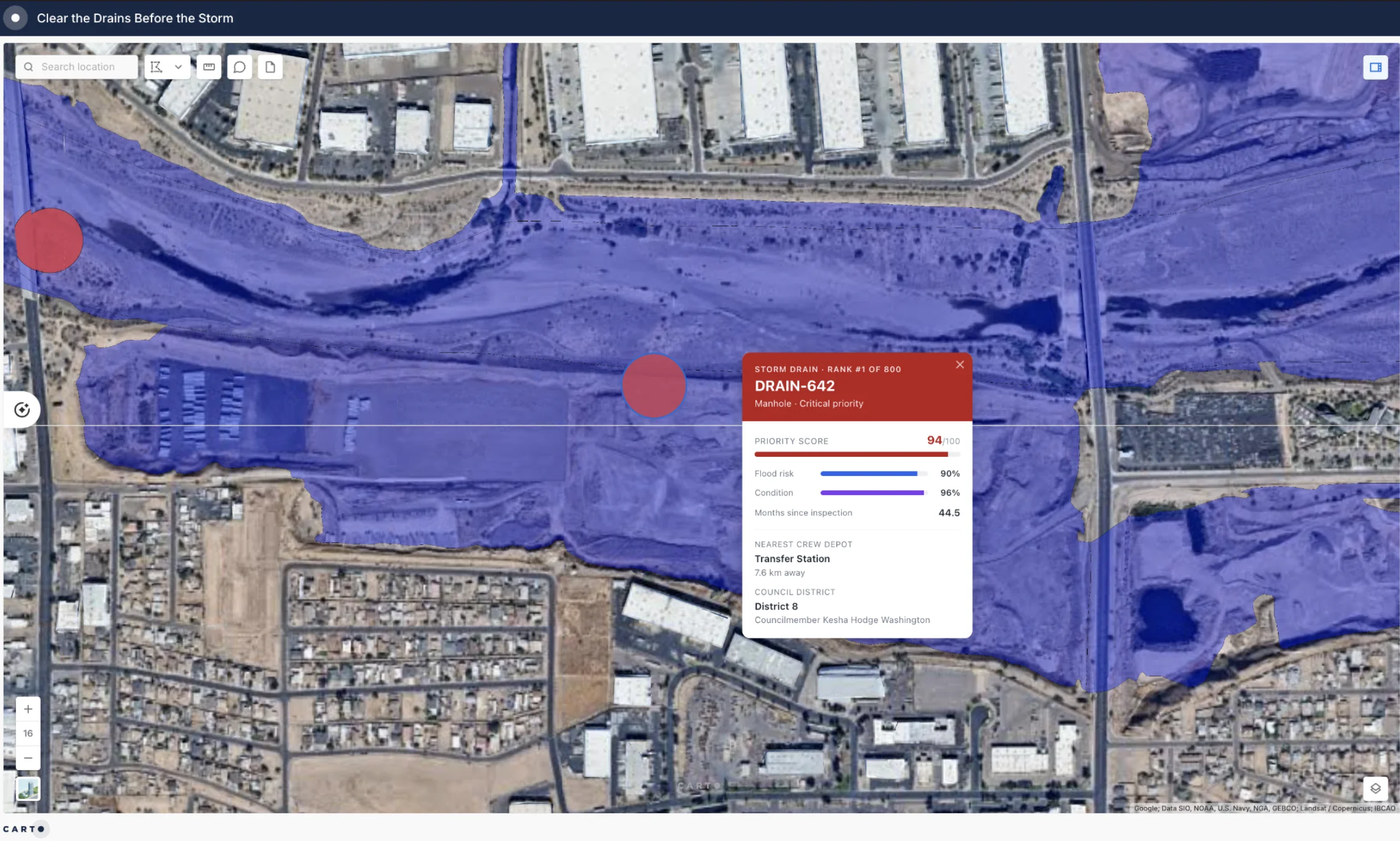 Prioritizing storm drain inspections with CARTO and Oracle